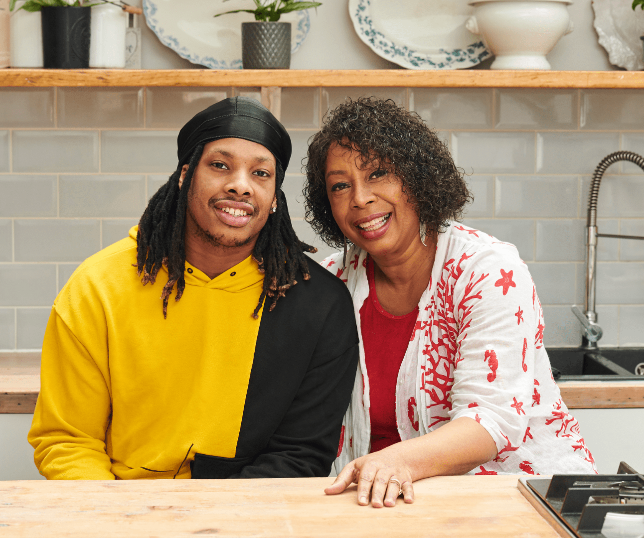 mother and son smiling